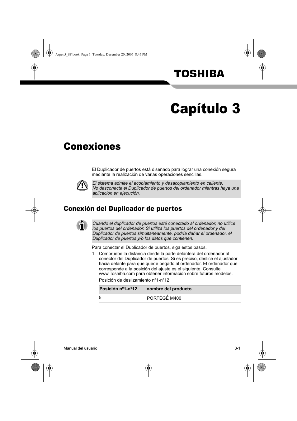Capítulo 3, Conexiones, Conexión del duplicador de puertos | Toshiba Express Port Replicator User Manual | Page 139 / 280
