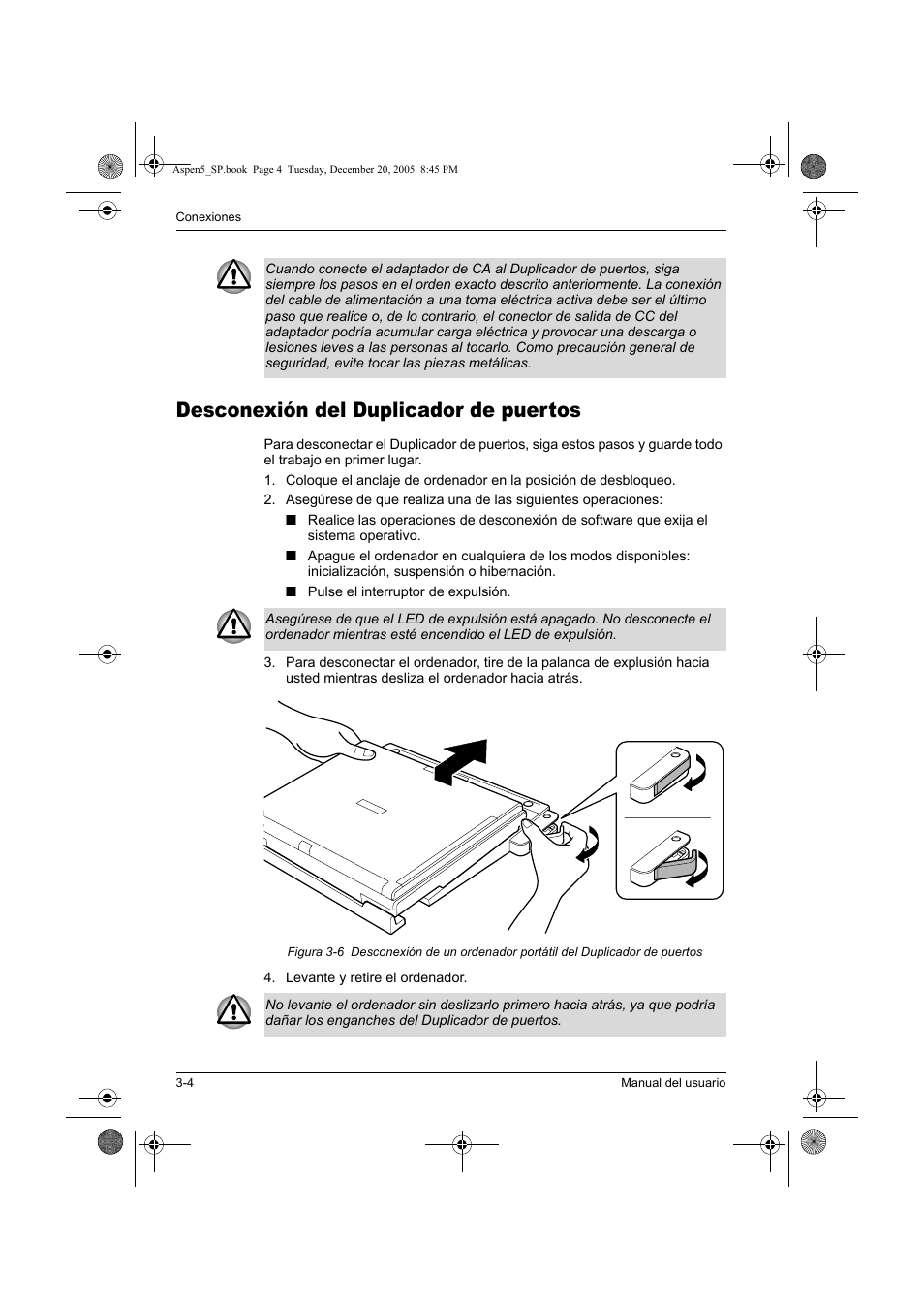 Desconexión del duplicador de puertos | Toshiba Express Port Replicator User Manual | Page 142 / 280