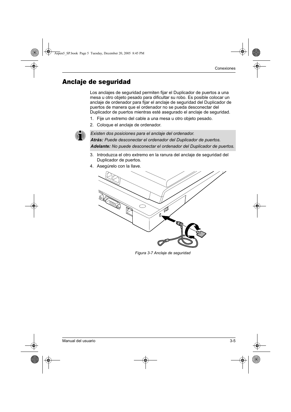 Anclaje de seguridad | Toshiba Express Port Replicator User Manual | Page 143 / 280