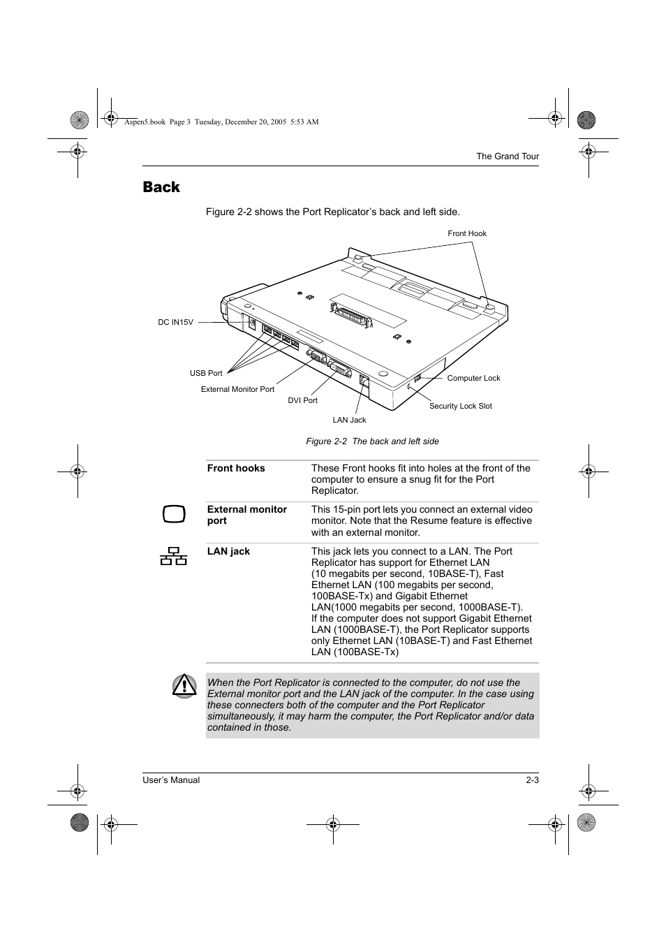 Back | Toshiba Express Port Replicator User Manual | Page 15 / 280