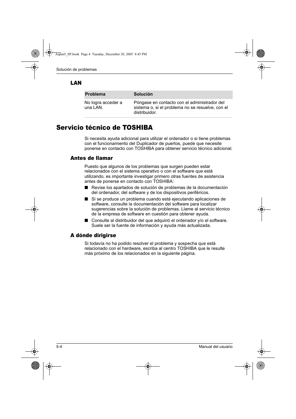 Servicio técnico de toshiba | Toshiba Express Port Replicator User Manual | Page 152 / 280