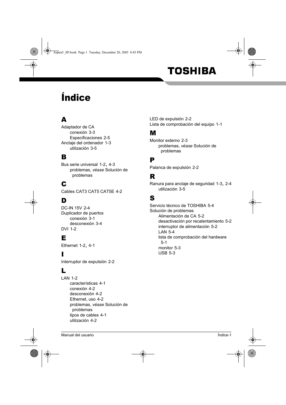 Índice | Toshiba Express Port Replicator User Manual | Page 159 / 280