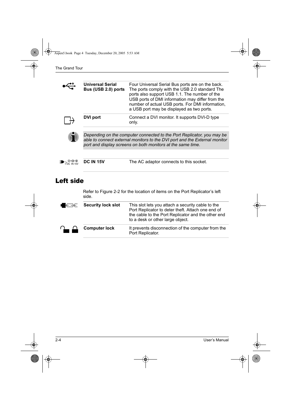 Left side | Toshiba Express Port Replicator User Manual | Page 16 / 280