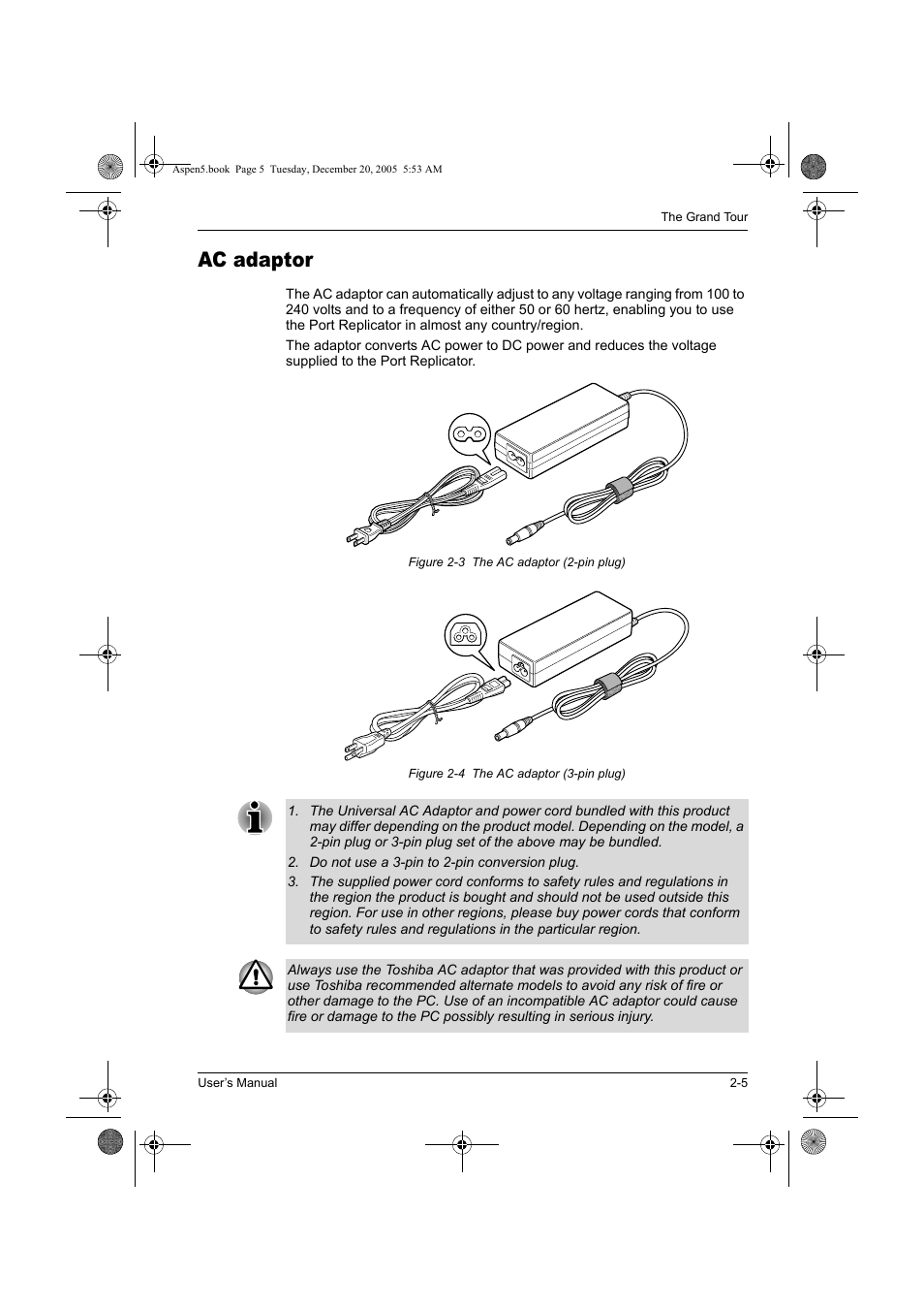 Ac adaptor | Toshiba Express Port Replicator User Manual | Page 17 / 280