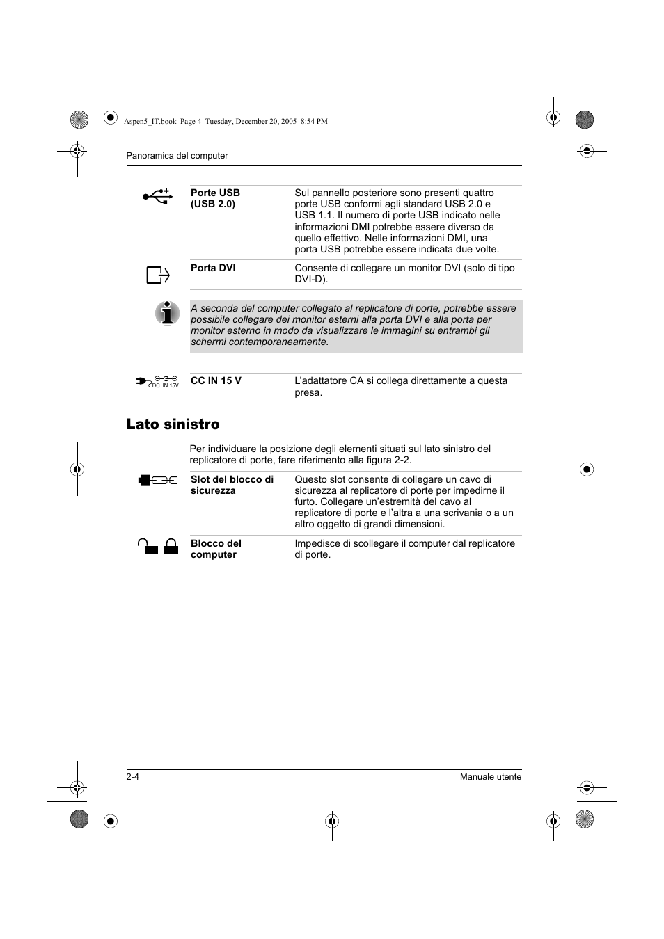 Lato sinistro | Toshiba Express Port Replicator User Manual | Page 176 / 280