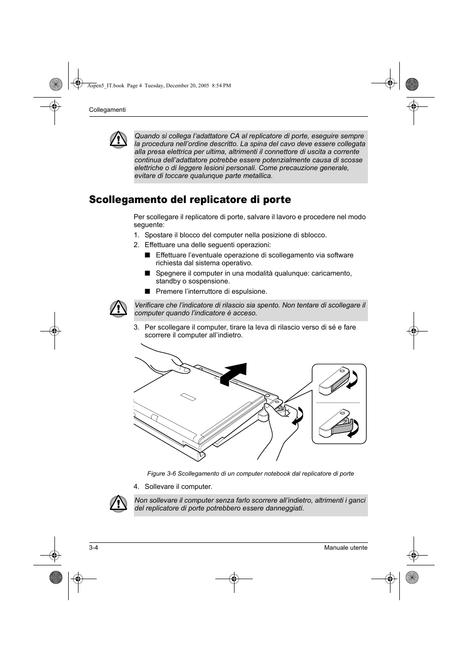 Scollegamento del replicatore di porte | Toshiba Express Port Replicator User Manual | Page 182 / 280