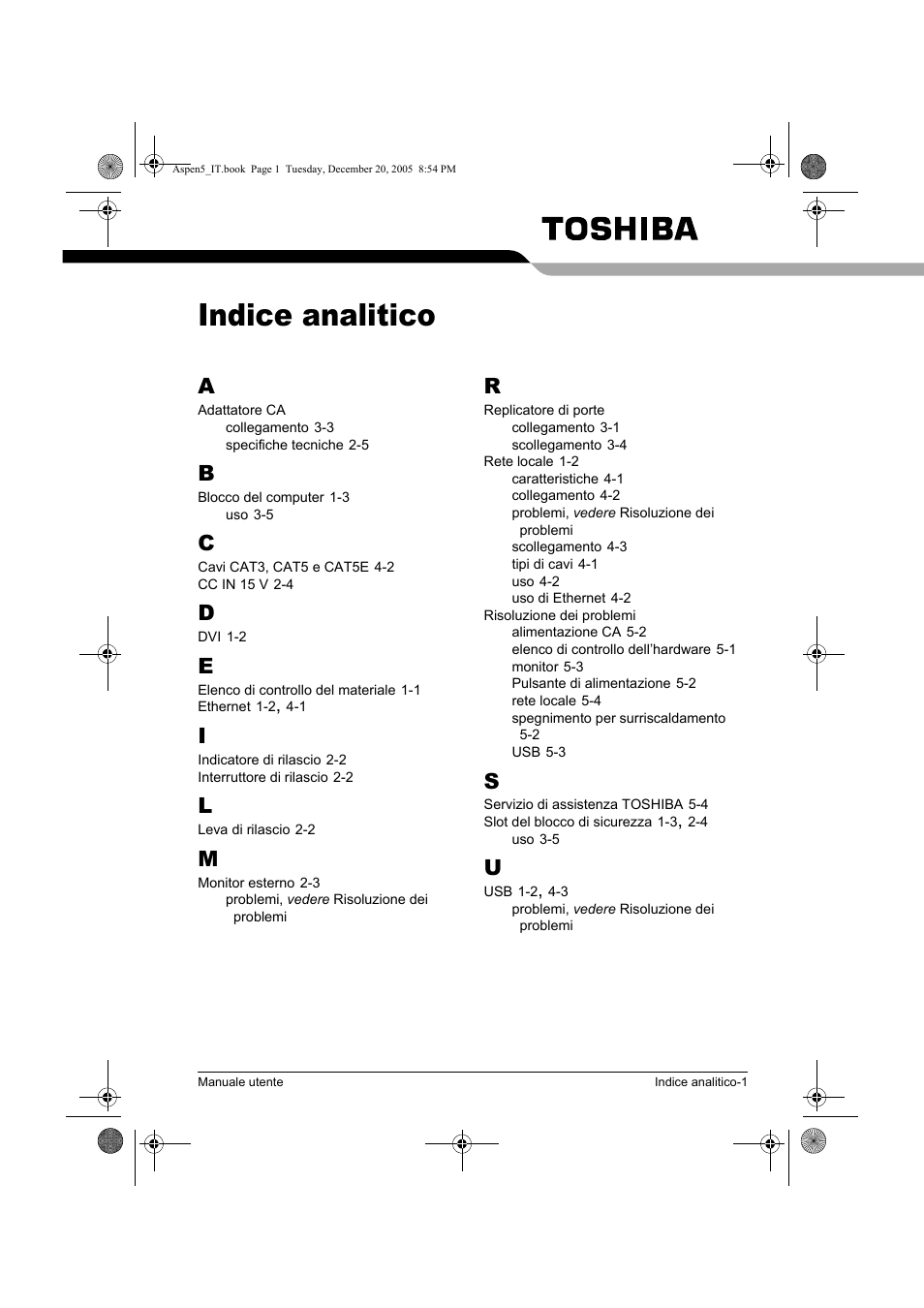 Indice analitico | Toshiba Express Port Replicator User Manual | Page 199 / 280