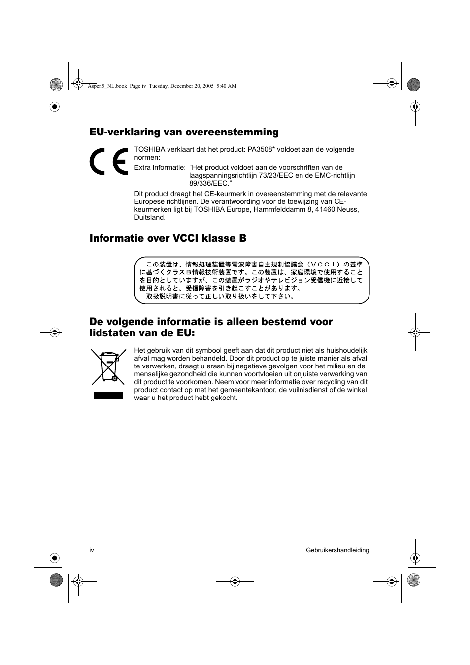 Eu-verklaring van overeenstemming | Toshiba Express Port Replicator User Manual | Page 204 / 280