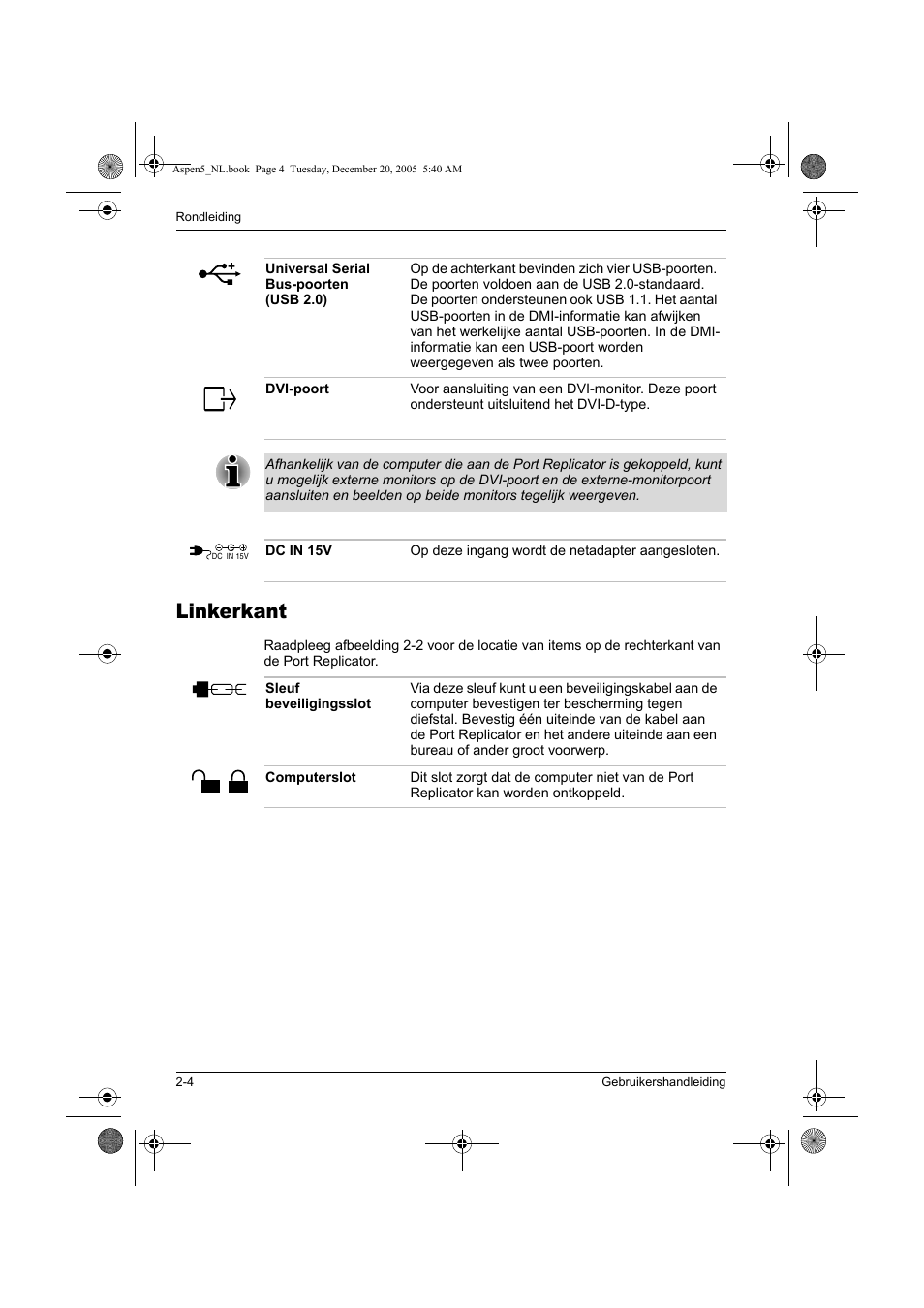 Linkerkant | Toshiba Express Port Replicator User Manual | Page 216 / 280