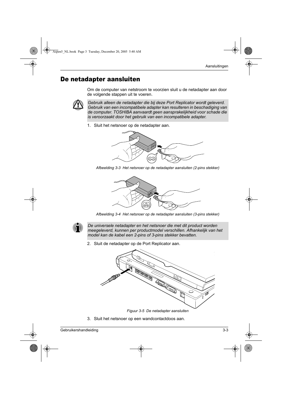 De netadapter aansluiten | Toshiba Express Port Replicator User Manual | Page 221 / 280