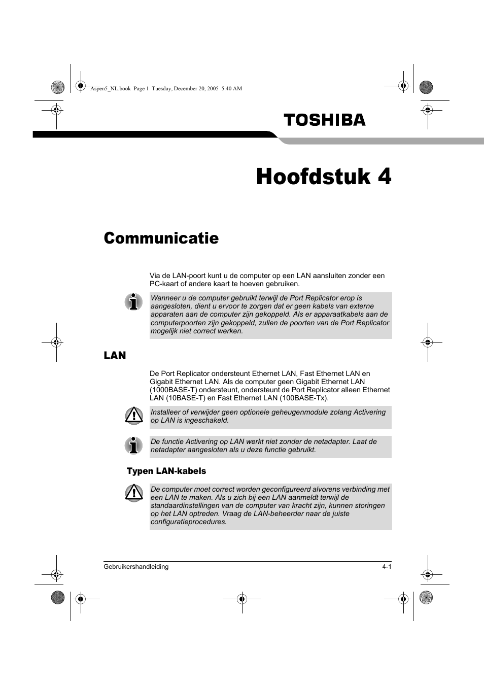 Hoofdstuk 4, Communicatie | Toshiba Express Port Replicator User Manual | Page 225 / 280