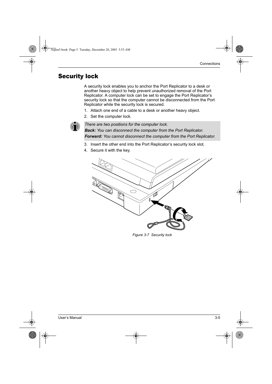 Security lock | Toshiba Express Port Replicator User Manual | Page 23 / 280