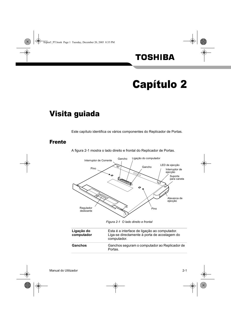 Capítulo 2, Visita guiada, Frente | Toshiba Express Port Replicator User Manual | Page 253 / 280