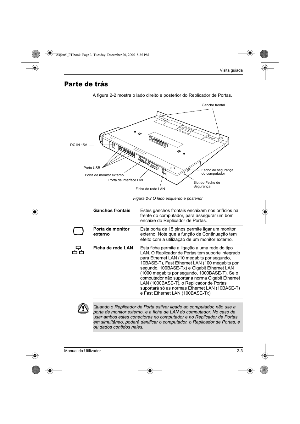 Parte de trás | Toshiba Express Port Replicator User Manual | Page 255 / 280