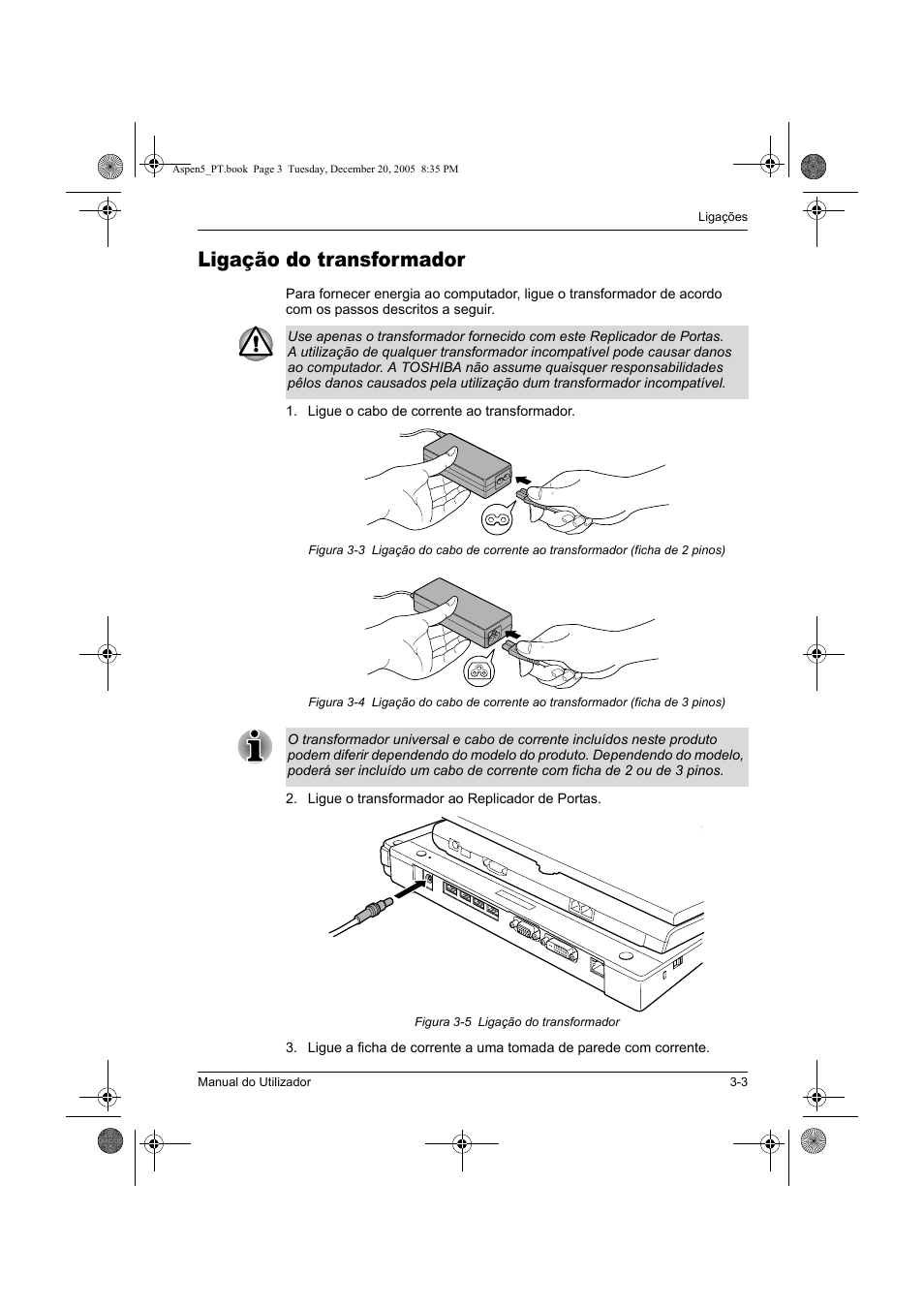 Ligação do transformador | Toshiba Express Port Replicator User Manual | Page 261 / 280