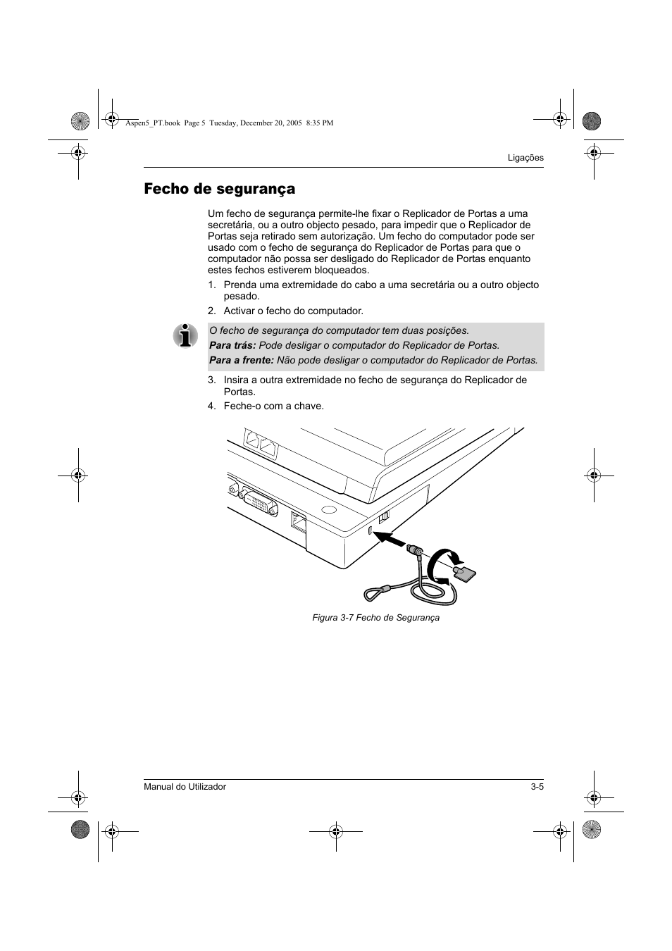 Fecho de segurança | Toshiba Express Port Replicator User Manual | Page 263 / 280