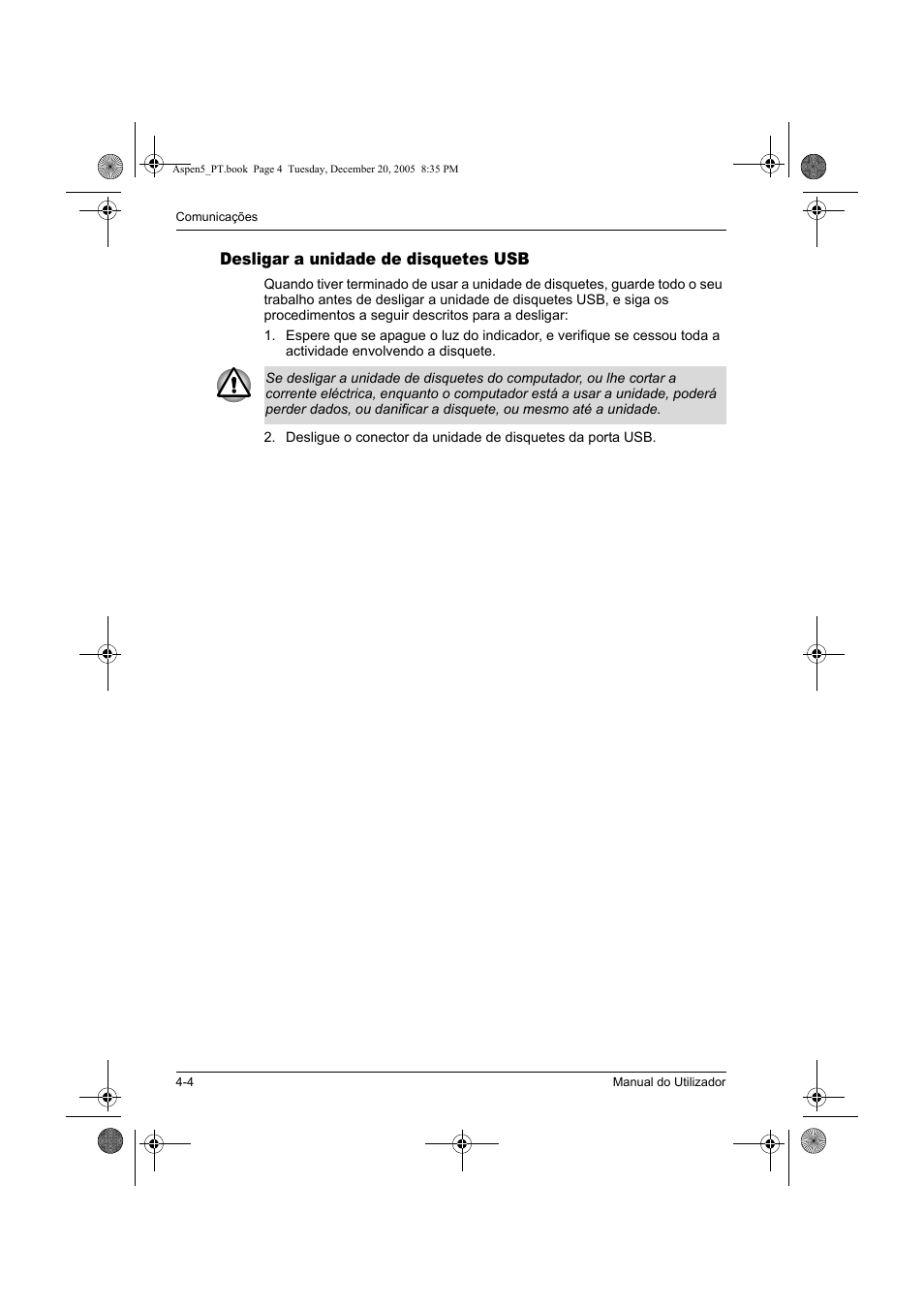 Desligar a unidade de disquetes usb | Toshiba Express Port Replicator User Manual | Page 268 / 280