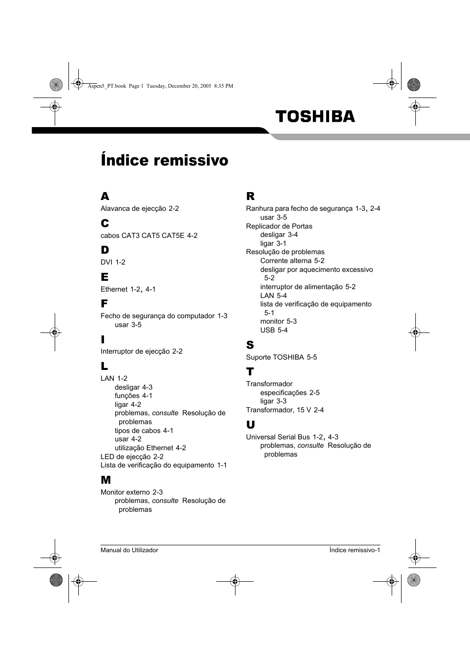 Índice remissivo | Toshiba Express Port Replicator User Manual | Page 279 / 280