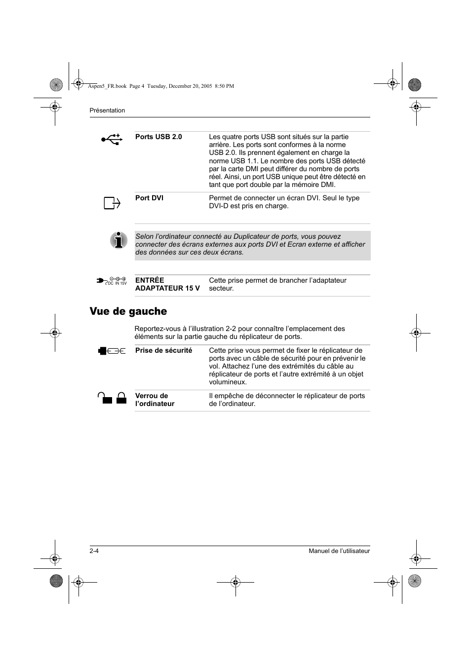 Vue de gauche | Toshiba Express Port Replicator User Manual | Page 56 / 280