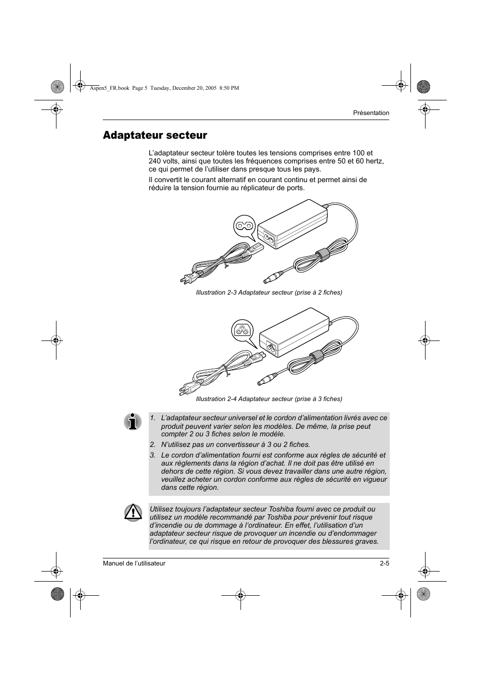 Adaptateur secteur | Toshiba Express Port Replicator User Manual | Page 57 / 280