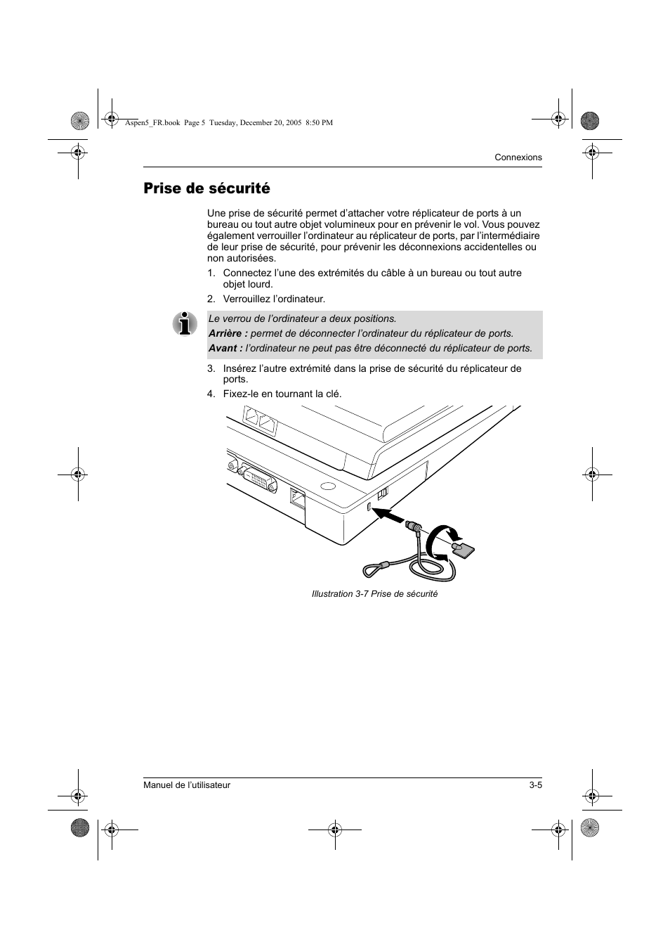 Prise de sécurité | Toshiba Express Port Replicator User Manual | Page 63 / 280