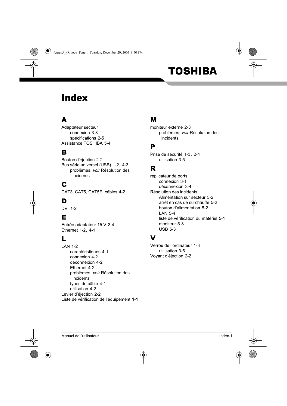 Index | Toshiba Express Port Replicator User Manual | Page 79 / 280