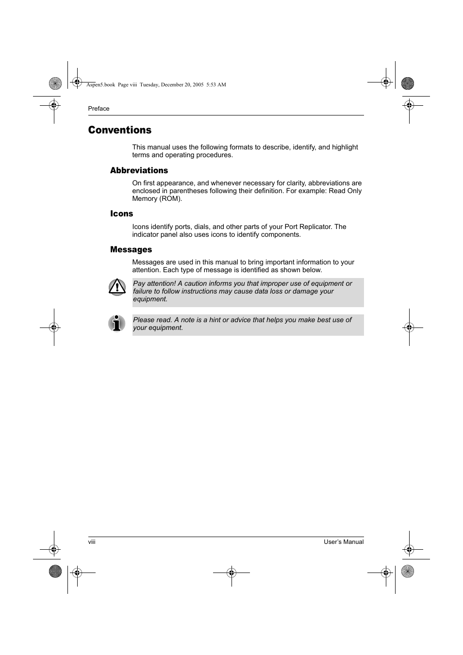 Conventions | Toshiba Express Port Replicator User Manual | Page 8 / 280