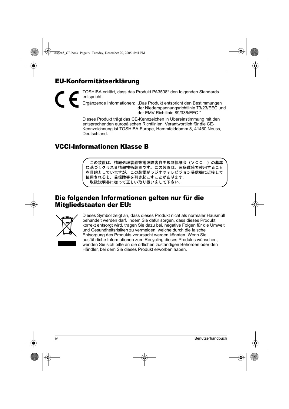 Eu-konformitätserklärung | Toshiba Express Port Replicator User Manual | Page 84 / 280