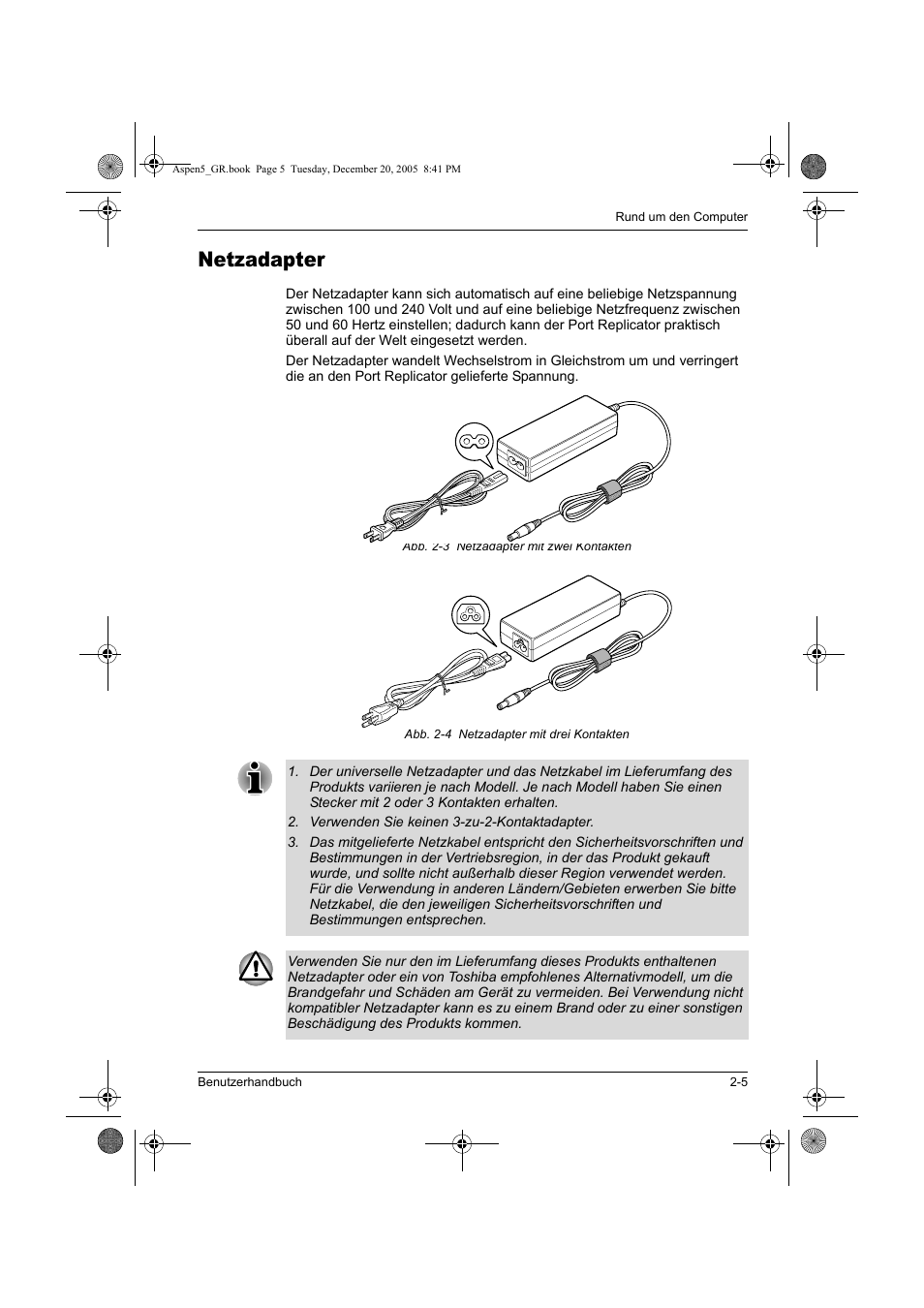 Netzadapter | Toshiba Express Port Replicator User Manual | Page 97 / 280