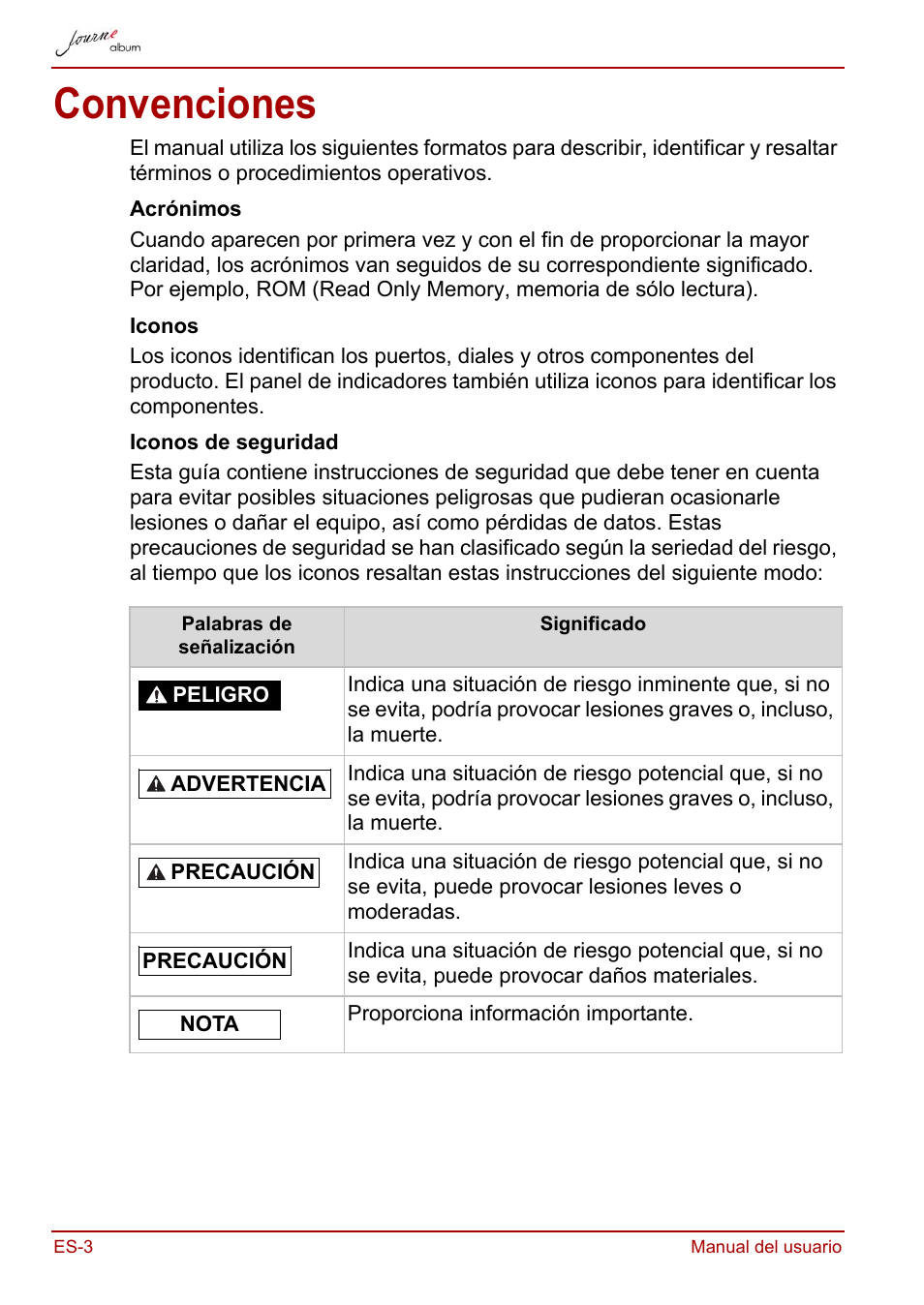 Convenciones | Toshiba JournE album User Manual | Page 100 / 354