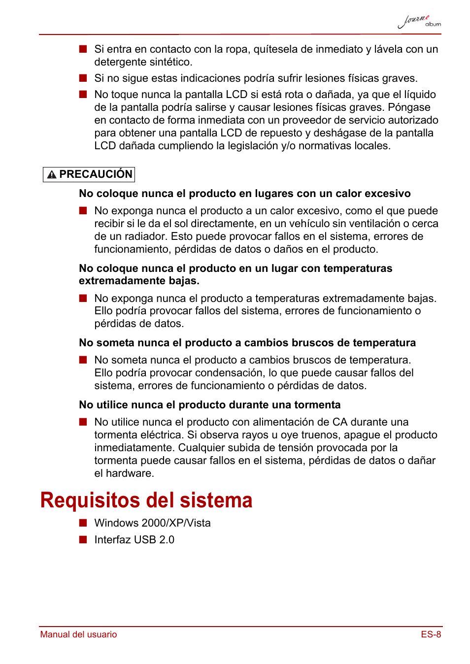 Requisitos del sistema | Toshiba JournE album User Manual | Page 105 / 354