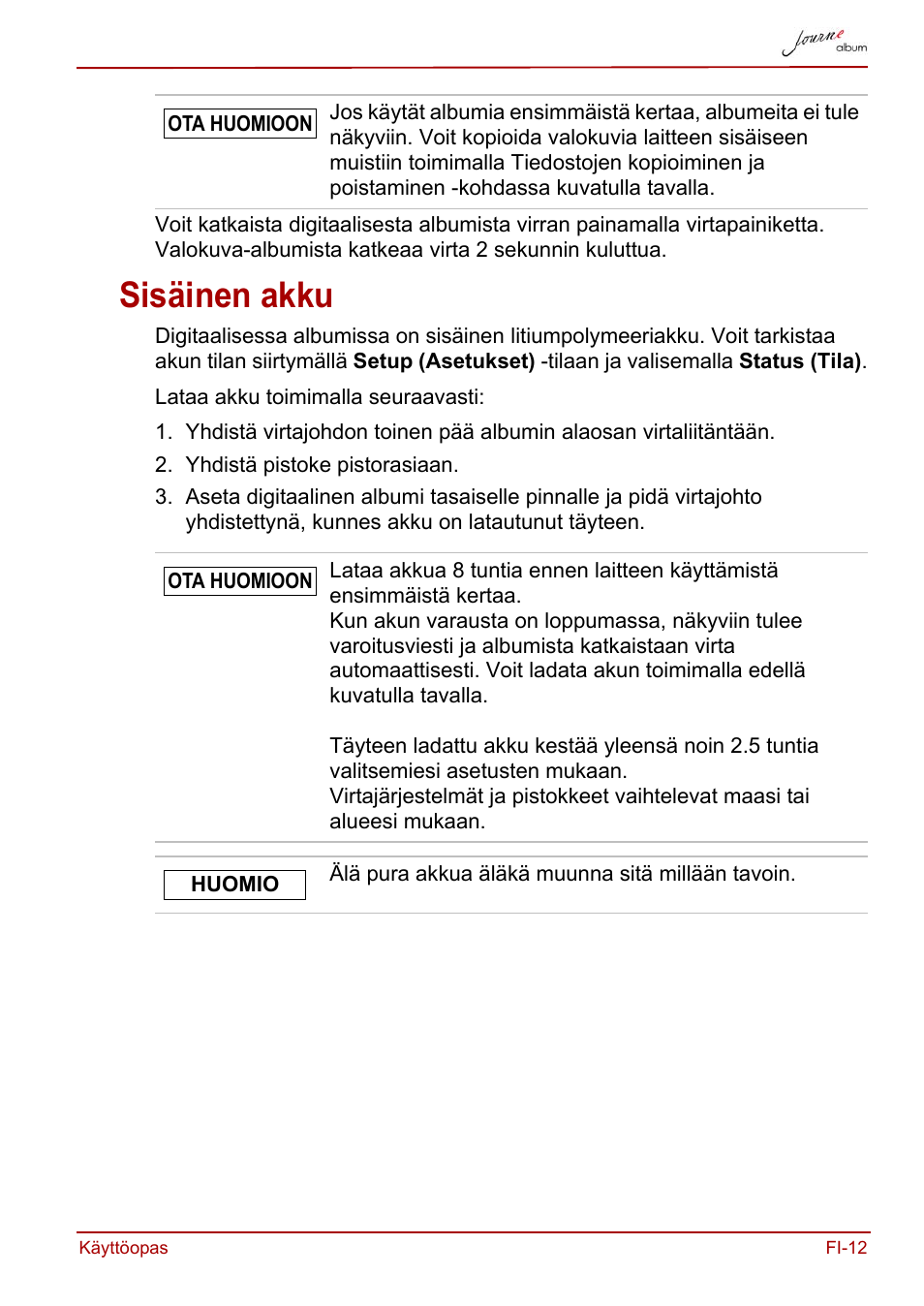 Sisäinen akku | Toshiba JournE album User Manual | Page 141 / 354