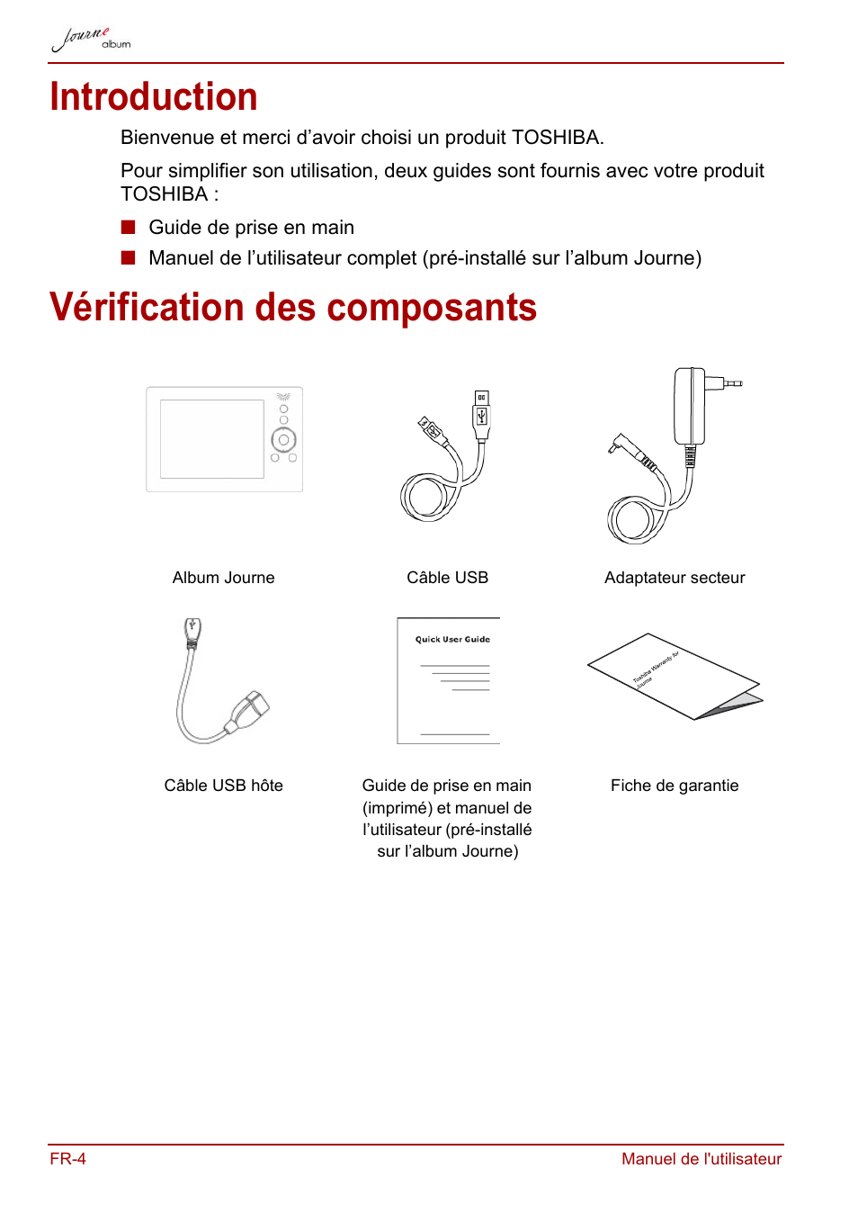 Introduction, Vérification des composants, Introduction vérification des composants | Toshiba JournE album User Manual | Page 164 / 354