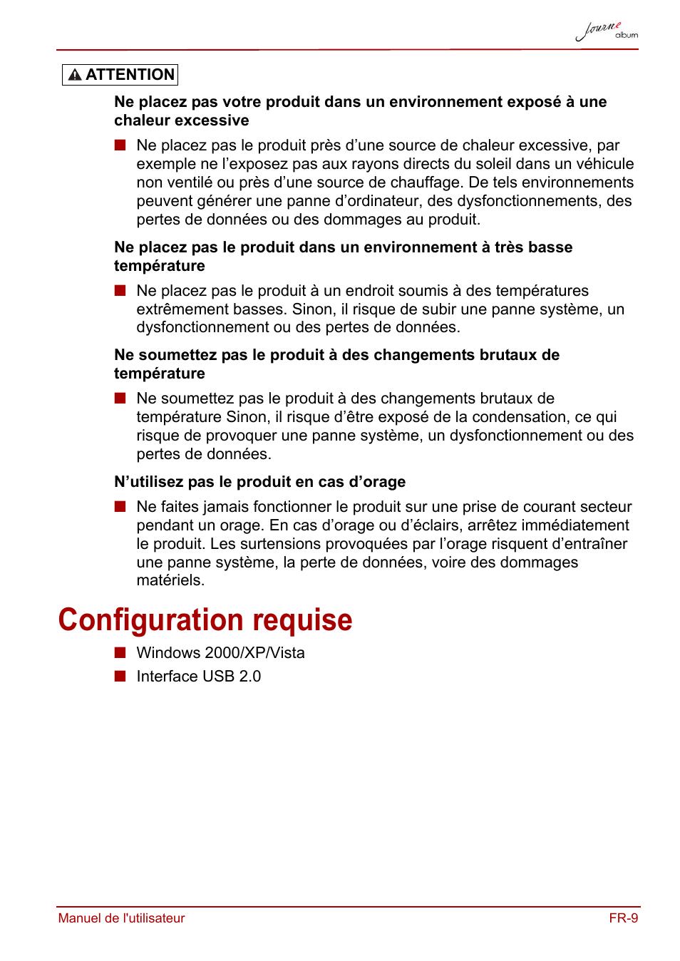 Configuration requise | Toshiba JournE album User Manual | Page 169 / 354