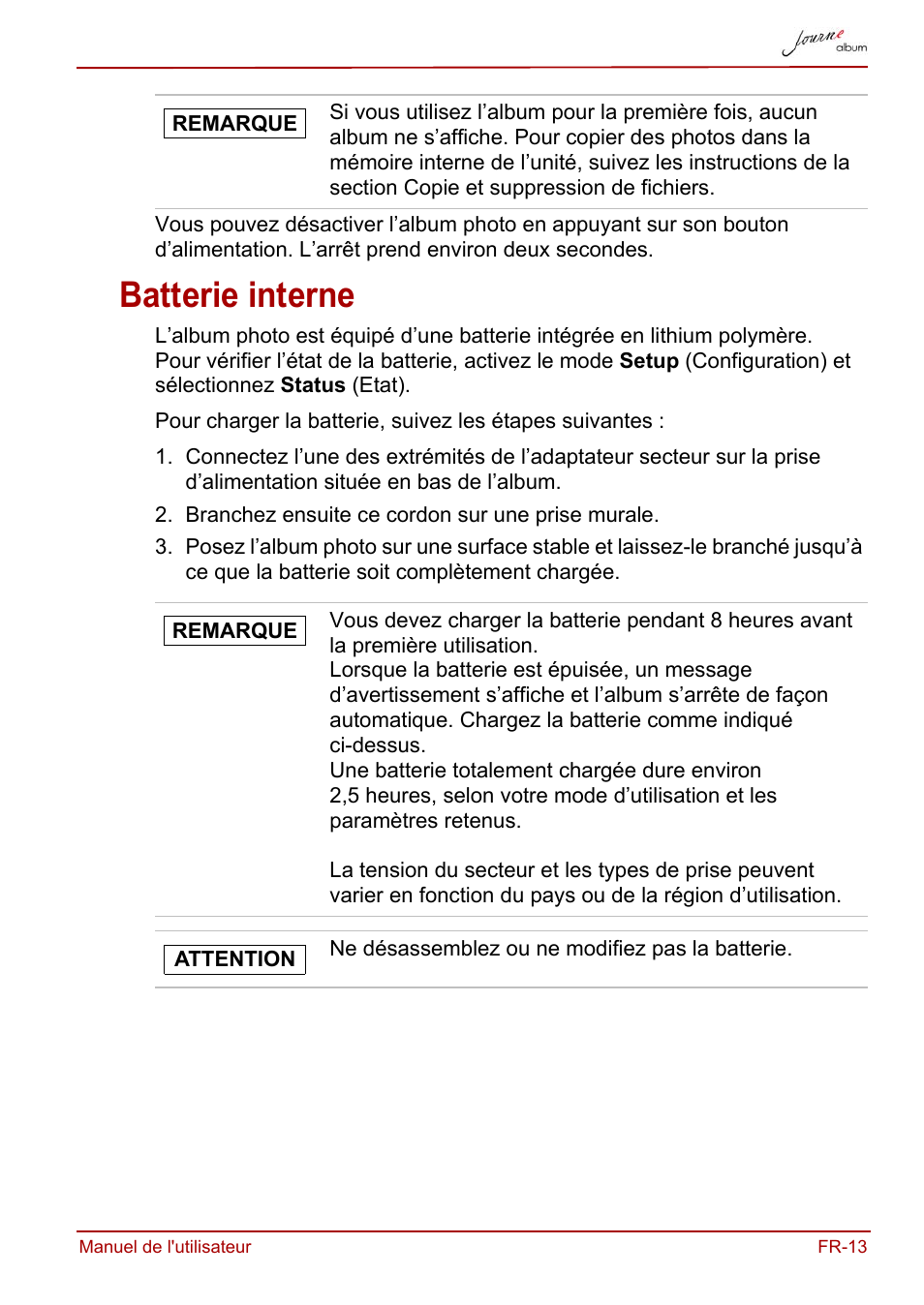 Batterie interne | Toshiba JournE album User Manual | Page 173 / 354