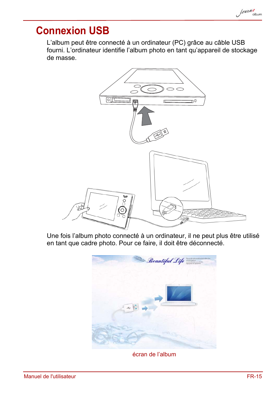 Connexion usb | Toshiba JournE album User Manual | Page 175 / 354