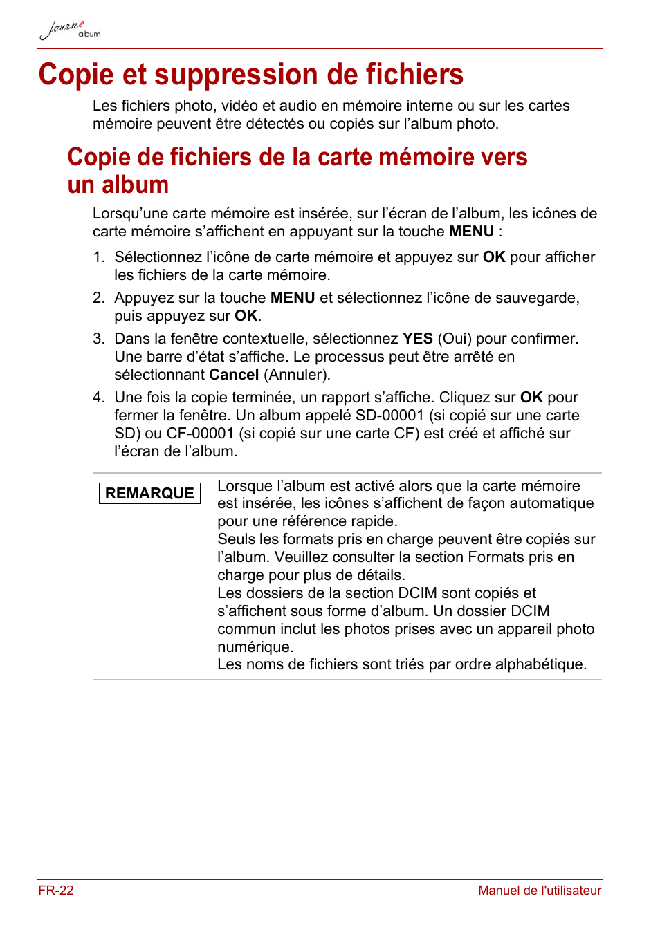 Copie et suppression de fichiers | Toshiba JournE album User Manual | Page 182 / 354