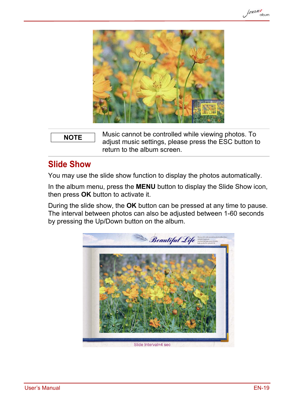 Slide show | Toshiba JournE album User Manual | Page 19 / 354