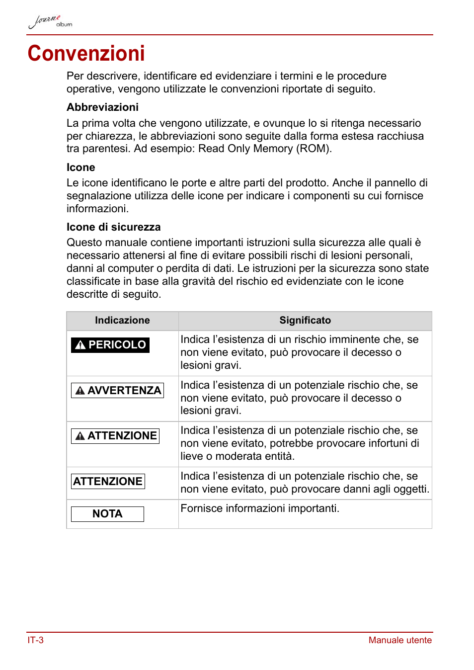 Convenzioni | Toshiba JournE album User Manual | Page 196 / 354