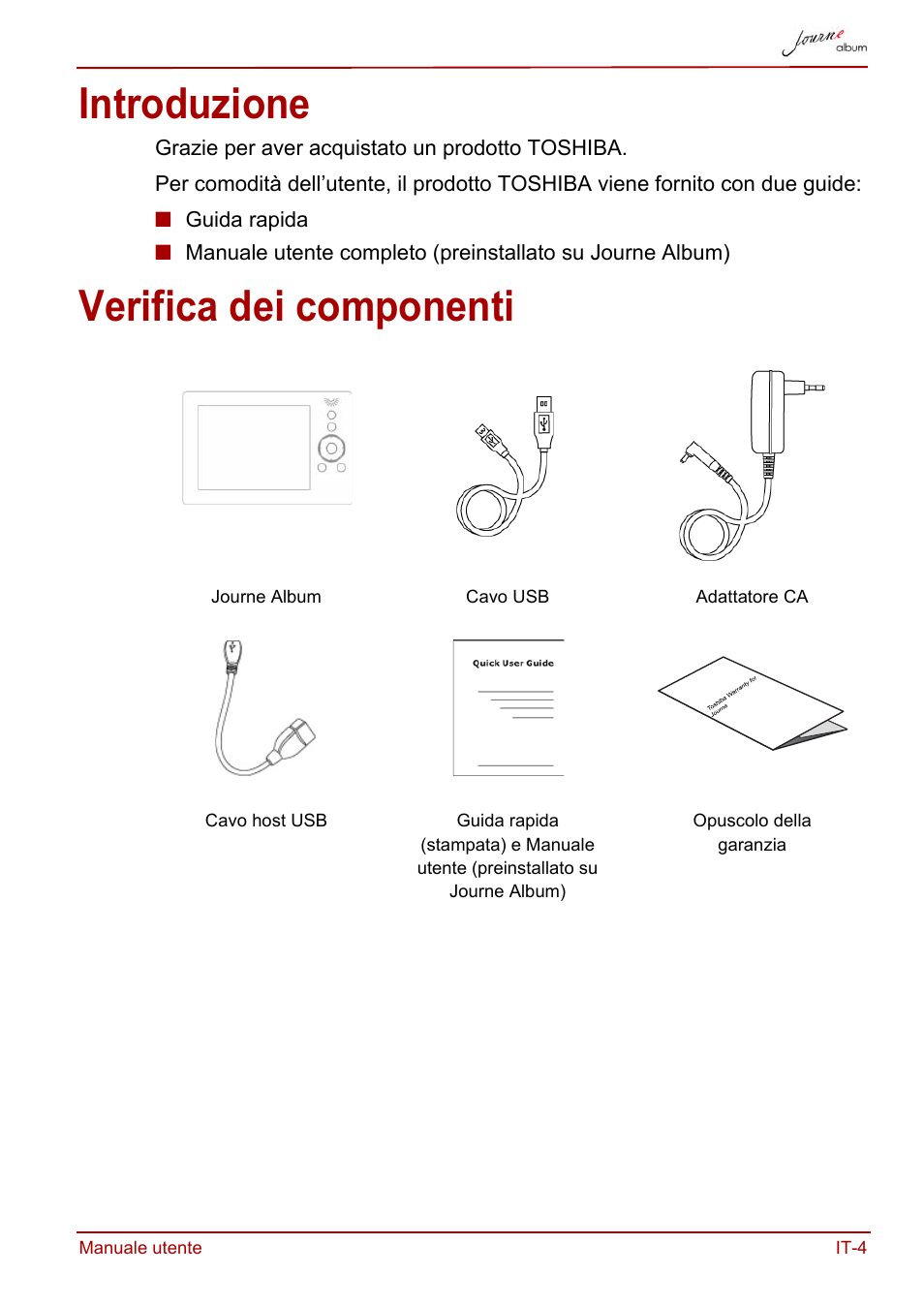 Introduzione, Verifica dei componenti, Introduzione verifica dei componenti | Toshiba JournE album User Manual | Page 197 / 354