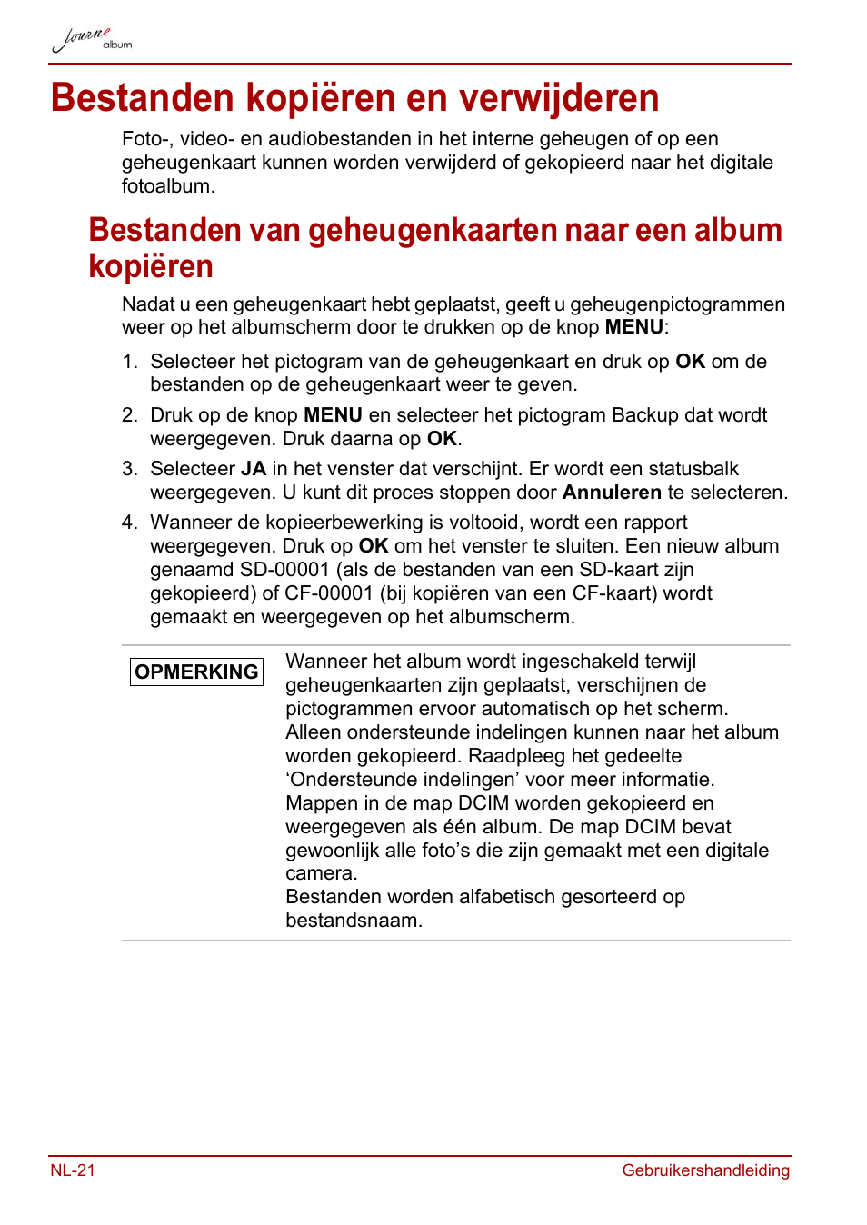 Bestanden kopiëren en verwijderen | Toshiba JournE album User Manual | Page 246 / 354