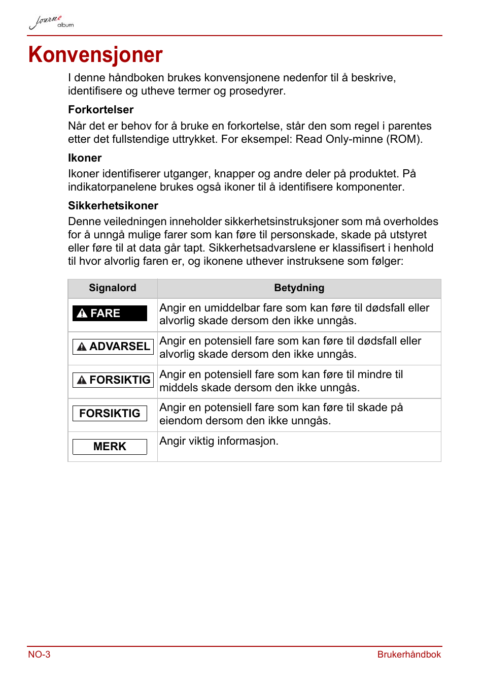 Konvensjoner | Toshiba JournE album User Manual | Page 260 / 354