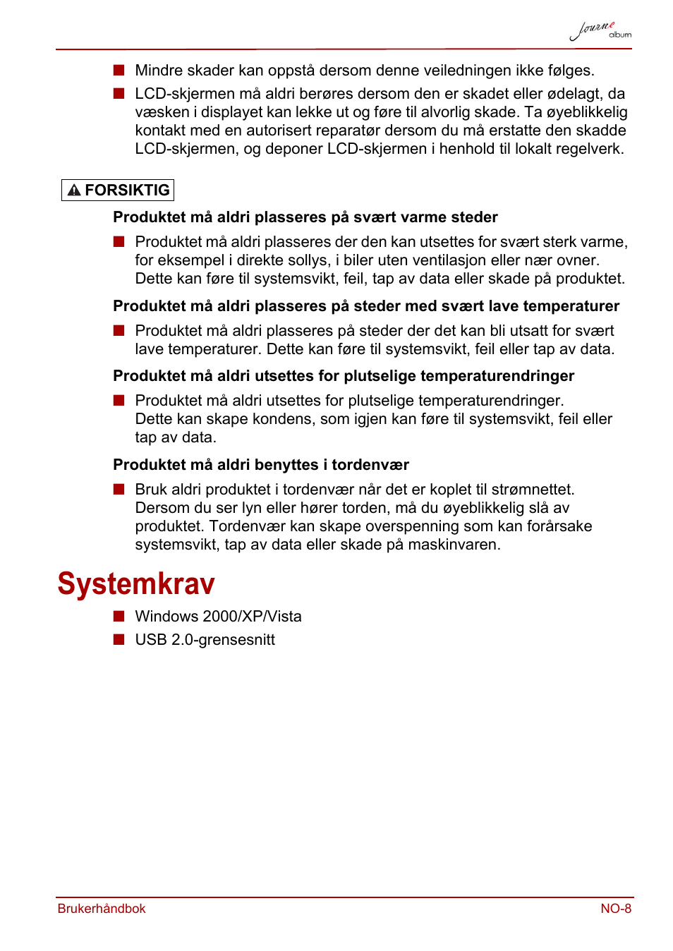 Systemkrav | Toshiba JournE album User Manual | Page 265 / 354