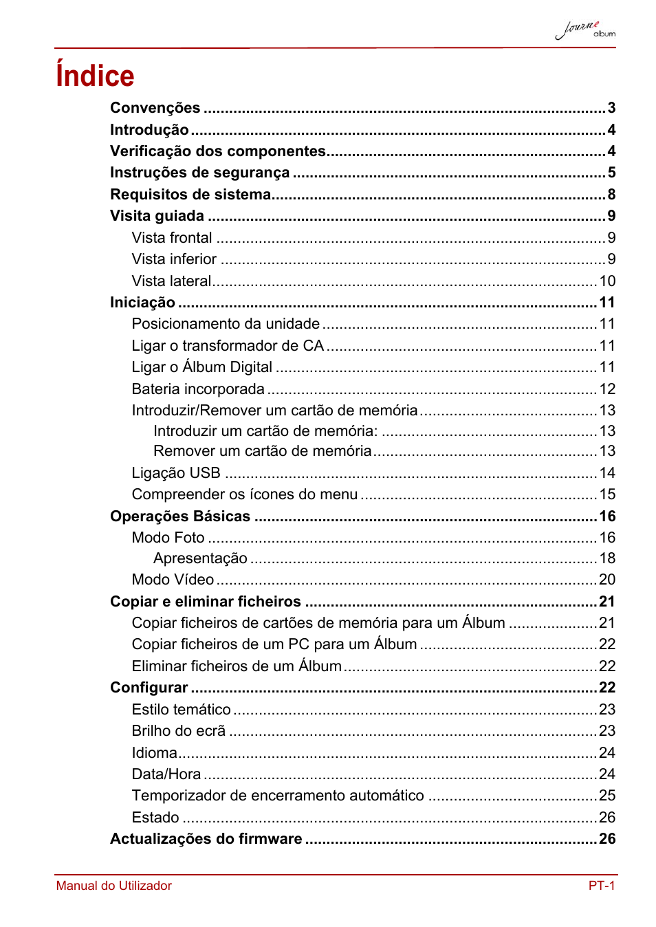 Manual do utilizador, Índice | Toshiba JournE album User Manual | Page 289 / 354