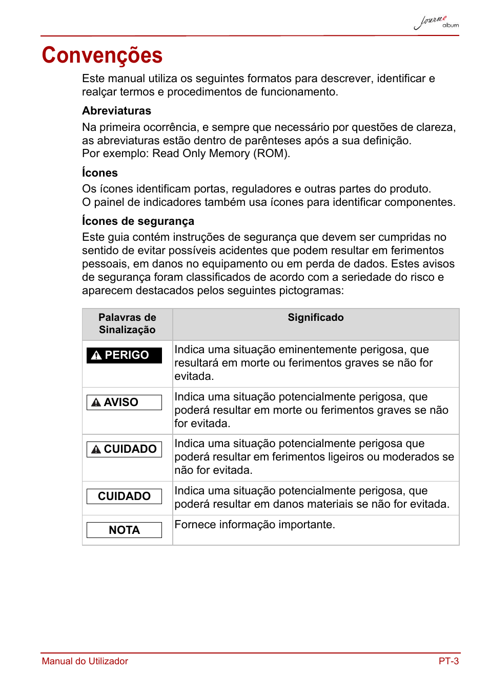 Convenções | Toshiba JournE album User Manual | Page 291 / 354