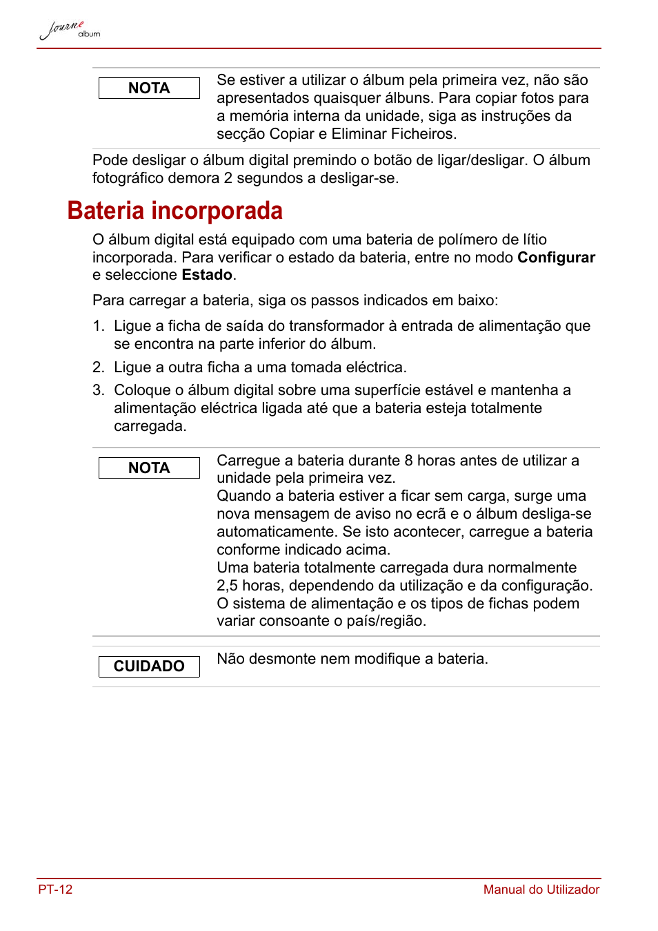 Bateria incorporada | Toshiba JournE album User Manual | Page 300 / 354