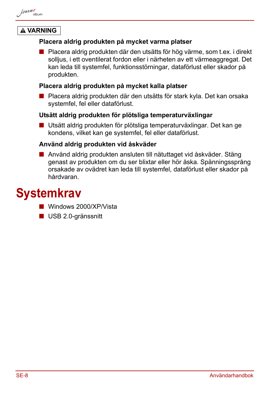 Systemkrav | Toshiba JournE album User Manual | Page 328 / 354