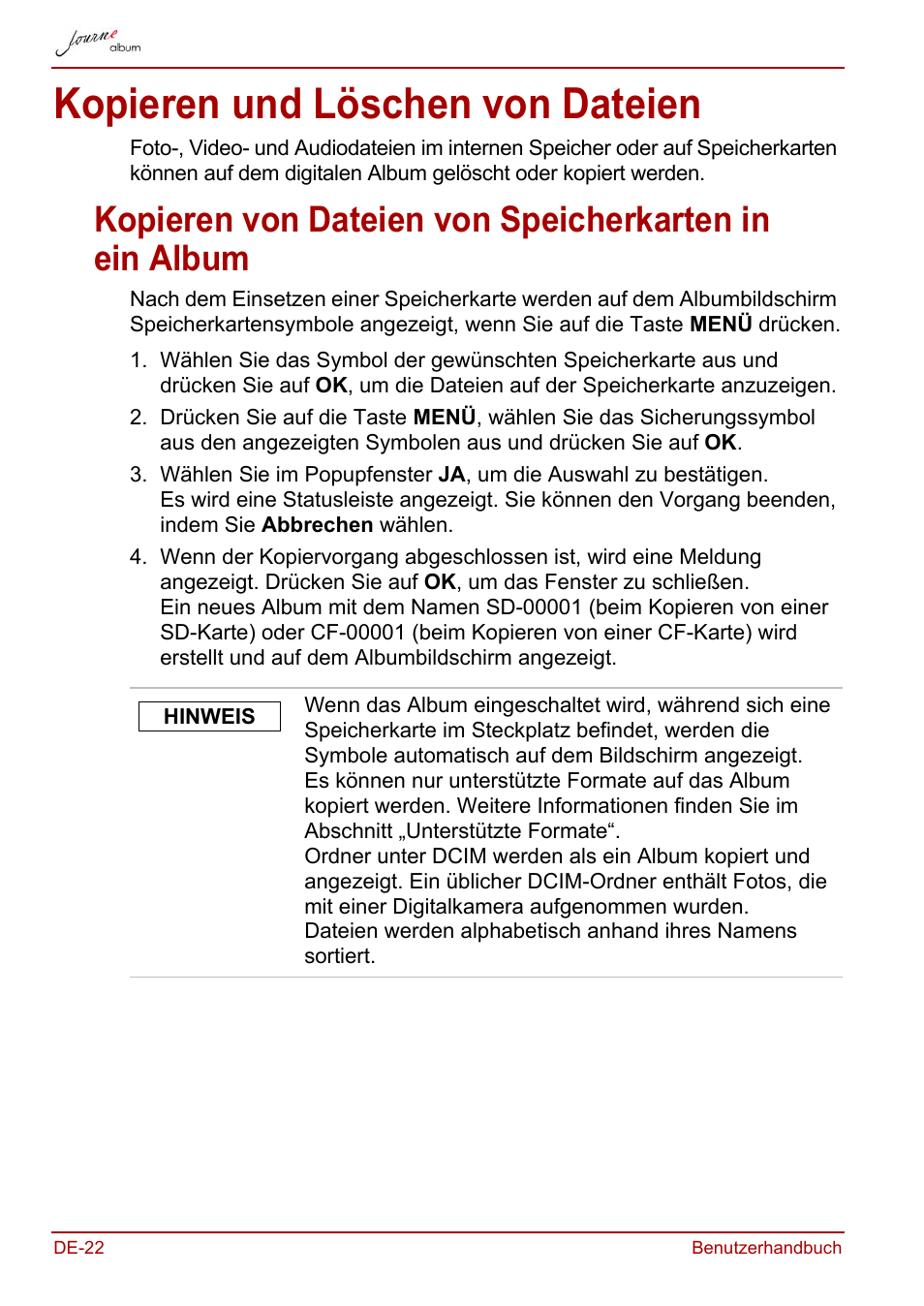 Kopieren und löschen von dateien | Toshiba JournE album User Manual | Page 54 / 354