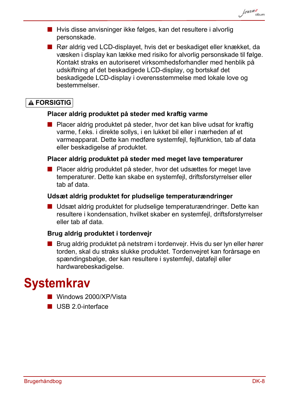 Systemkrav | Toshiba JournE album User Manual | Page 73 / 354