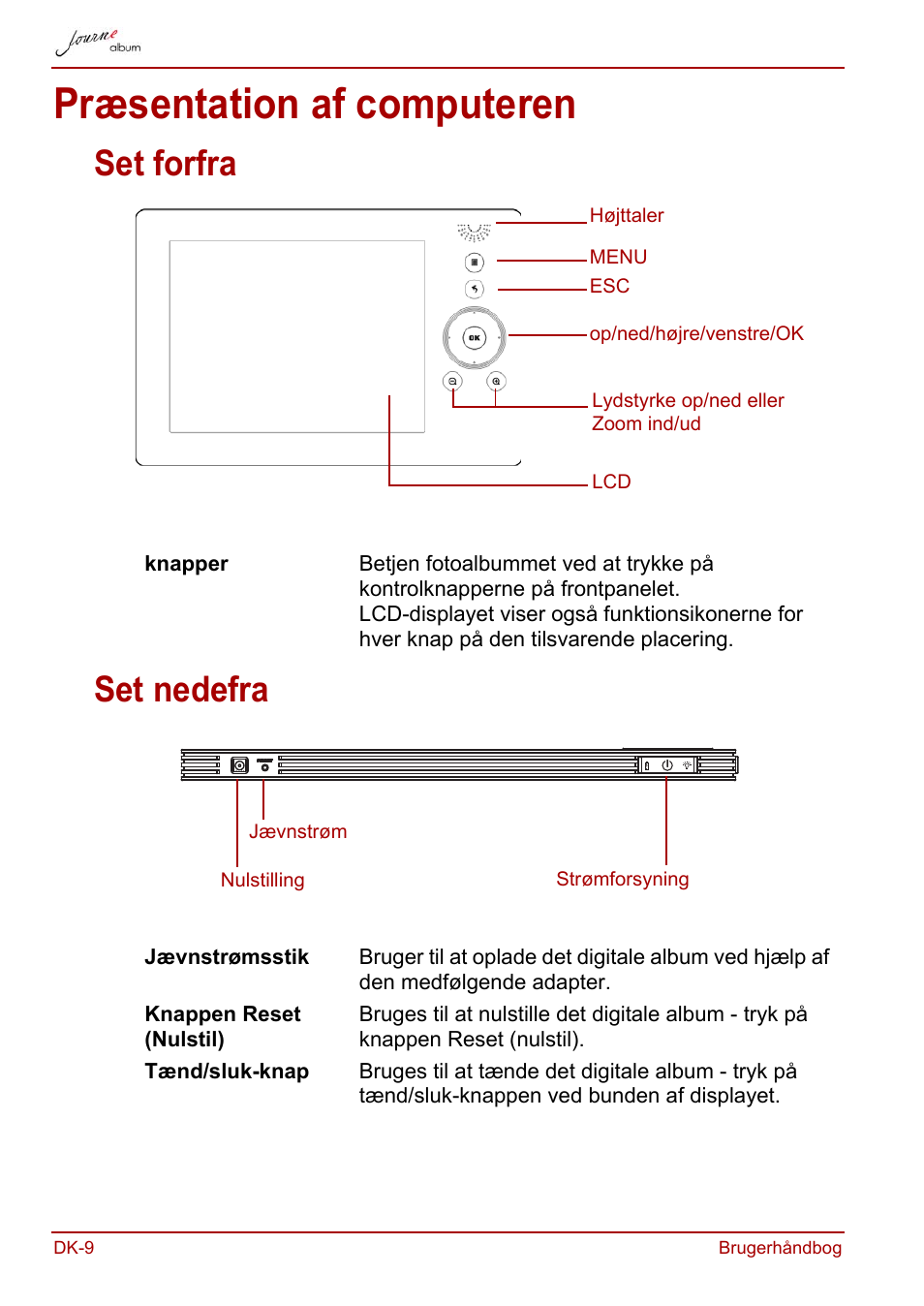 Præsentation af computeren, Set forfra, Set nedefra | Set forfra set nedefra | Toshiba JournE album User Manual | Page 74 / 354